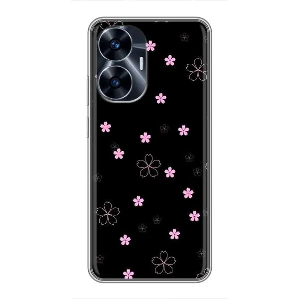 Чехол с принтом «Розовые цветы на черном» для Realme C55 Чехол с принтом «Розовые цветы на черном» для Realme C55