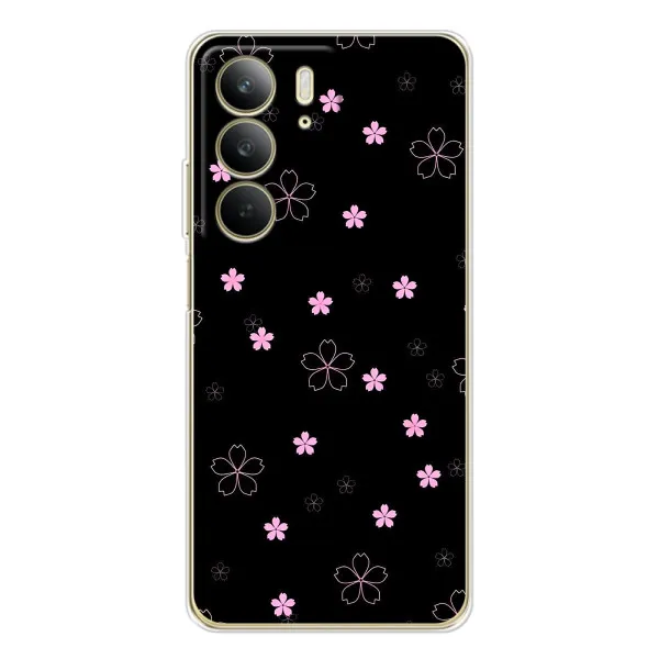 Чехол с принтом «Розовые цветы на черном» для Realme C73 5G