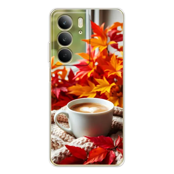 Чохол з принтом «Кава та листя» для Realme C73 5G Чохол з принтом «Кава та листя» для Realme C73 5G