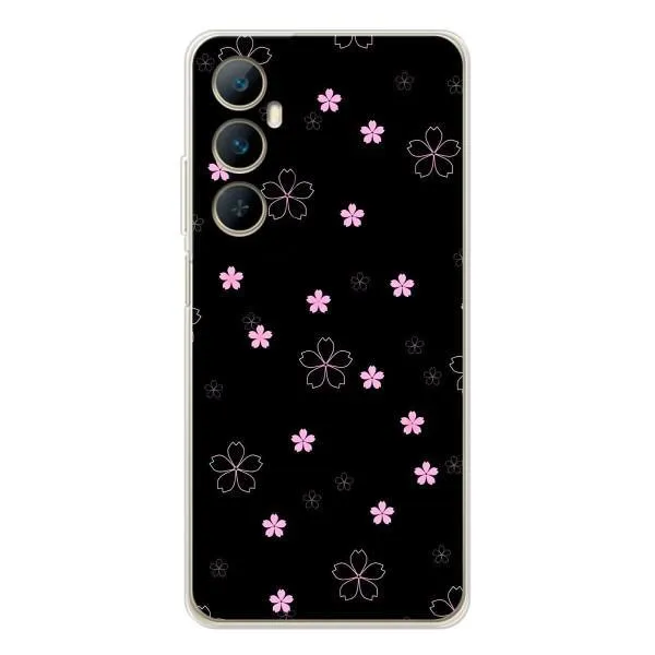 Чехол с принтом «Розовые цветы на черном» для Realme C76