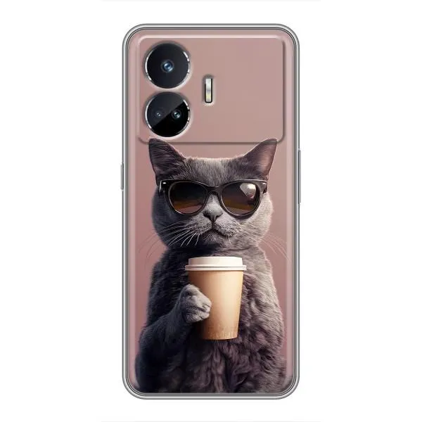 Чехол с принтом «Кот с кофе» для Realme GT5