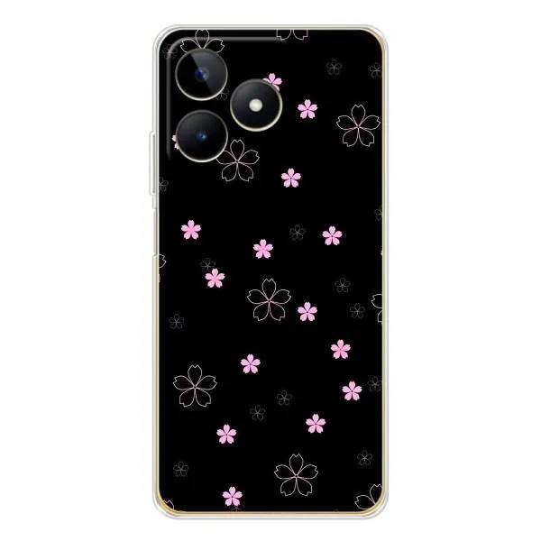 Чохол з принтом «Рожеві квіти на чорному» для Realme Note 60 Чохол з принтом «Рожеві квіти на чорному» для Realme Note 60