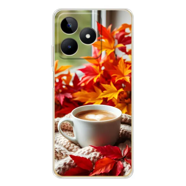 Чохол з принтом «Кава та листя» для Realme Note 60 Чохол з принтом «Кава та листя» для Realme Note 60