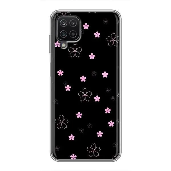 Чехол с принтом «Розовые цветы на черном» для Samsung Galaxy A12