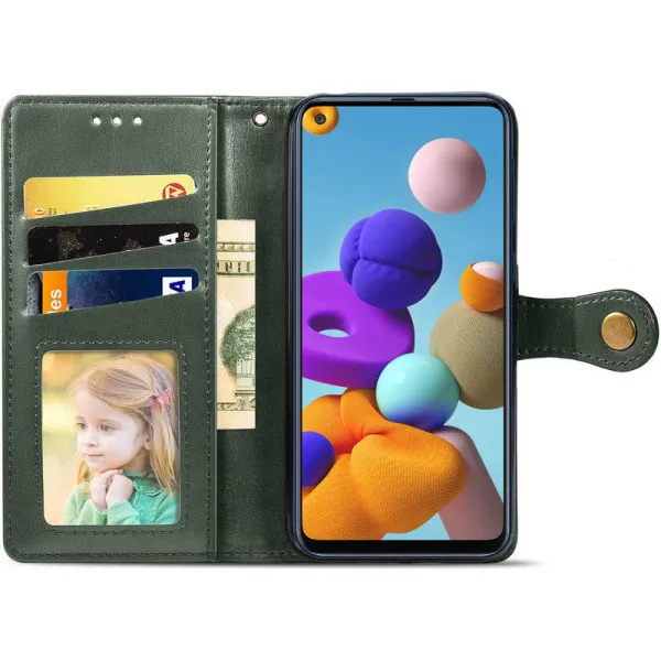 Кожаный чехол-книжка GETMAN Gallant (PU) для Samsung Galaxy A21s — Зеленый — фото 3