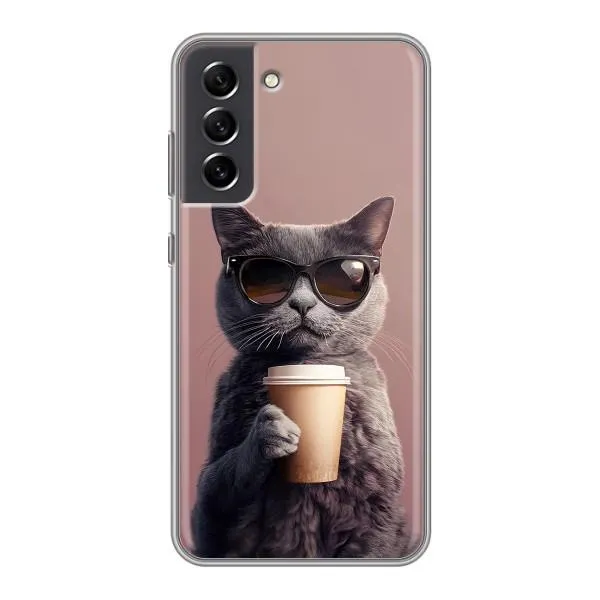 Чехол с принтом «Кот с кофе» для Samsung Galaxy S21 FE