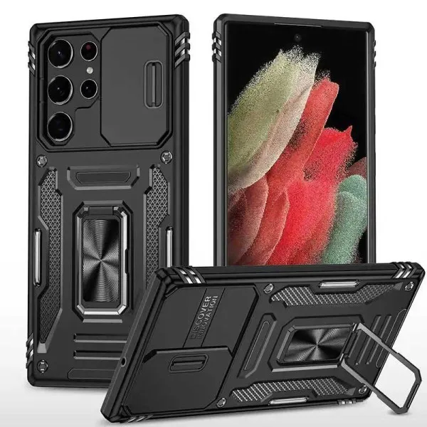 Ударопрочный чехол Camshield Army Ring для Samsung Galaxy S22 Ultra — Черный
