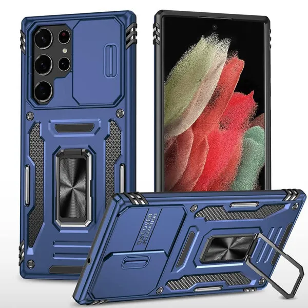 Ударопрочный чехол Camshield Army Ring для Samsung Galaxy S22 Ultra — Синий