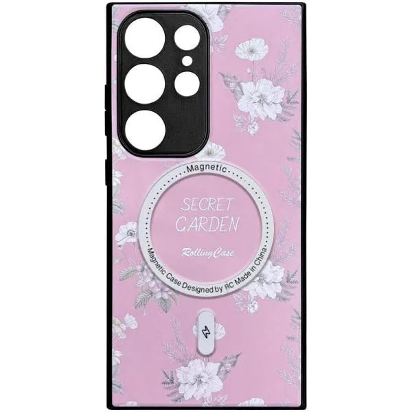 TPU+PC чохол Secret Garden with Magnetic Fit для Samsung Galaxy S23 Ultra — Рожевий — фото 1