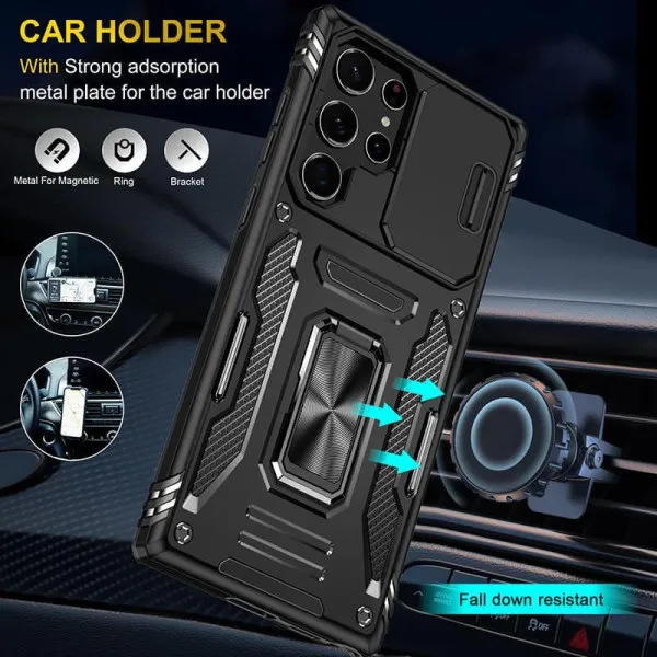 Ударостійкий чохол Camshield Army Ring для Samsung Galaxy S23 Ultra — Чорний — фото 3