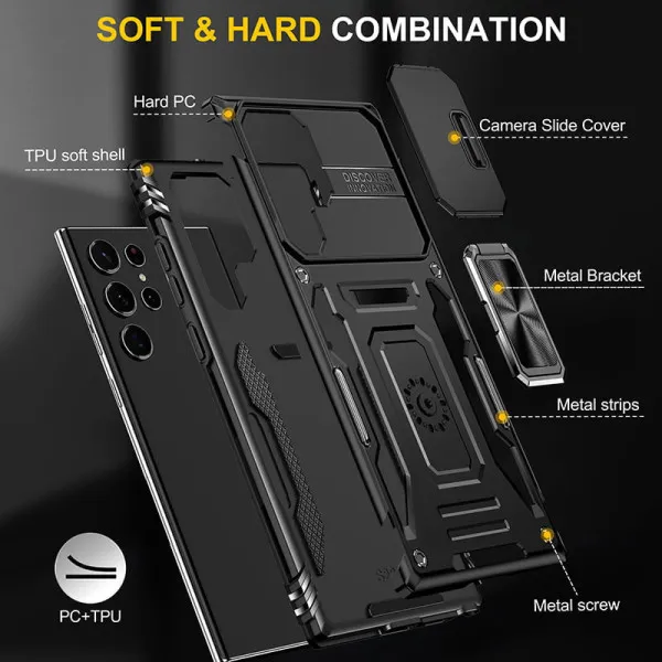 Ударостійкий чохол Camshield Army Ring для Samsung Galaxy S23 Ultra — Чорний — фото 5