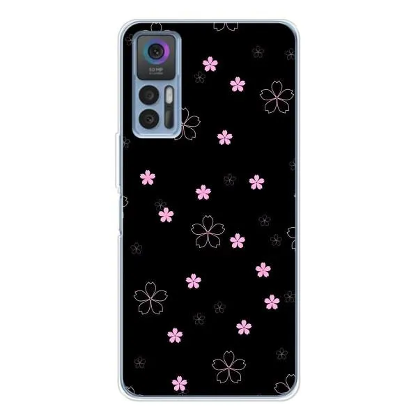Чехол с принтом «Розовые цветы на черном» для TCL 30 Чехол с принтом «Розовые цветы на черном» для TCL 30