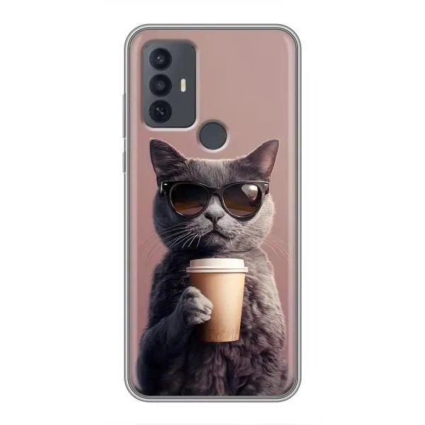 Чехол с принтом «Кот с кофе» для TCL 30E