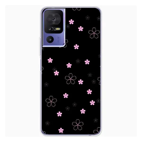 Чехол с принтом «Розовые цветы на черном» для TCL 605