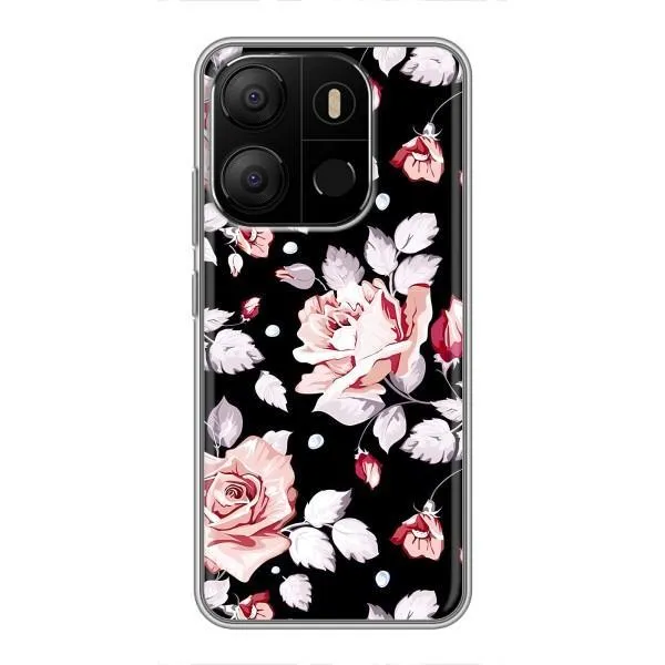 Чехол с принтом «Цветочки на черном» для TECNO Pop 7 Pro