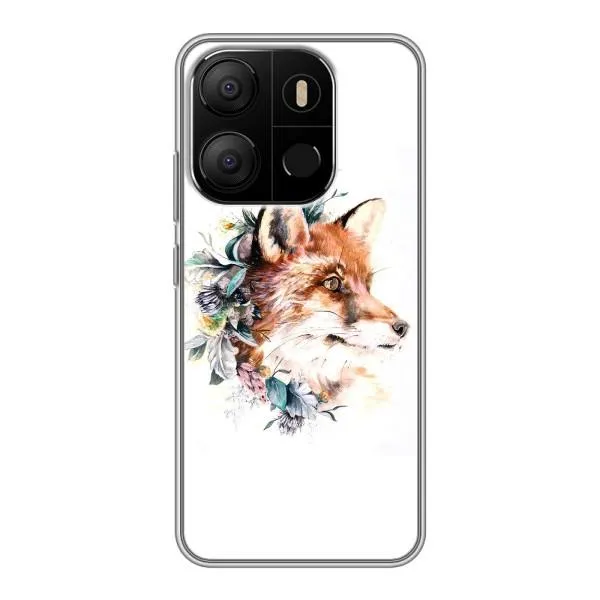 Чехол с принтом «Лисичка в цветочках» для TECNO Pop 7 Pro