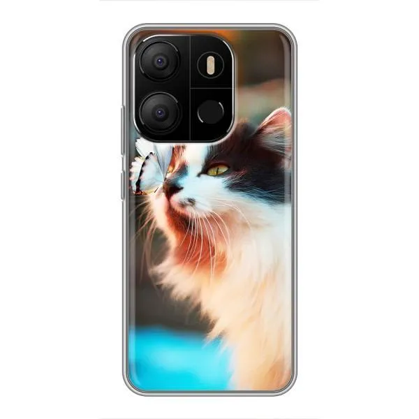 Чехол с принтом «Котик с бабочкой» для TECNO Pop 7 Pro