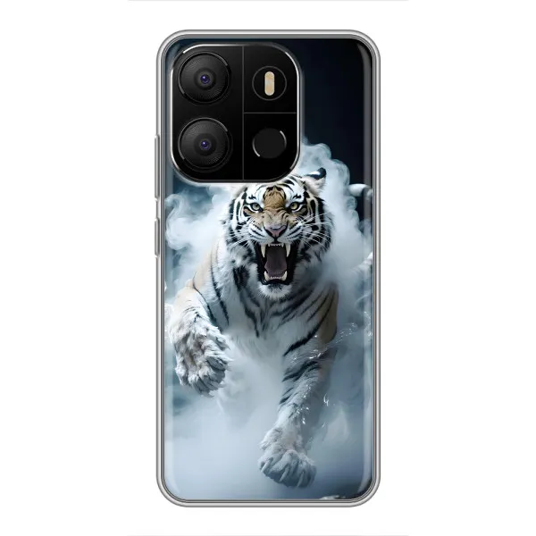 Чехол с принтом «Белый тигр в дыму» для TECNO Pop 7 Pro