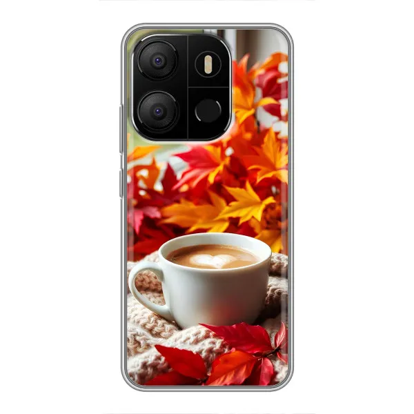 Чехол с принтом «Кофе и листья» для TECNO Pop 7 Pro Чехол с принтом «Кофе и листья» для TECNO Pop 7 Pro