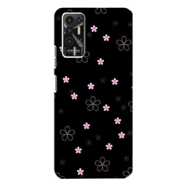 Чехол с принтом «Розовые цветы на черном» для TECNO Pova 2 (LE7n)
