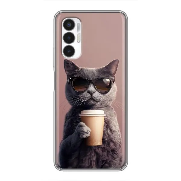 Чехол с принтом «Кот с кофе» для TECNO POVA 3 (LF7n)