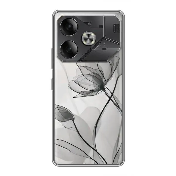 Чехол с принтом «Черные цветы» для TECNO Pova 6 Чехол с принтом «Черные цветы» для TECNO Pova 6