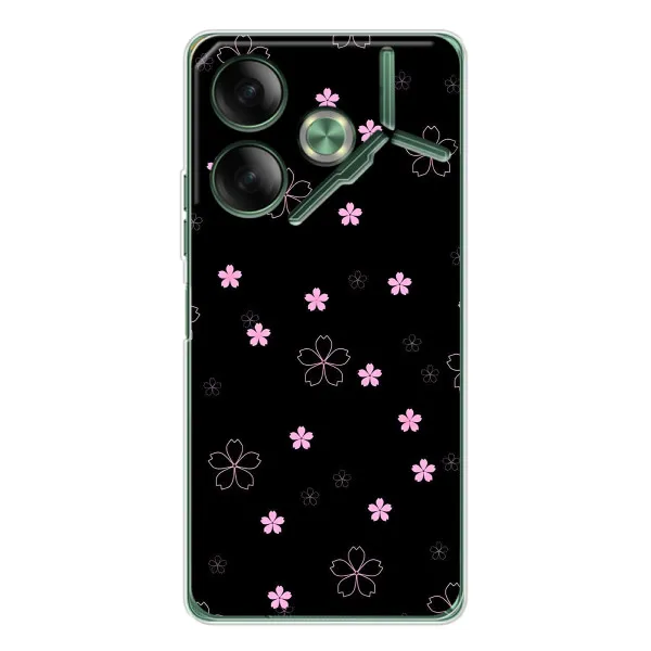 Чехол с принтом «Розовые цветы на черном» для TECNO Pova 7 5G Чехол с принтом «Розовые цветы на черном» для TECNO Pova 7 5G