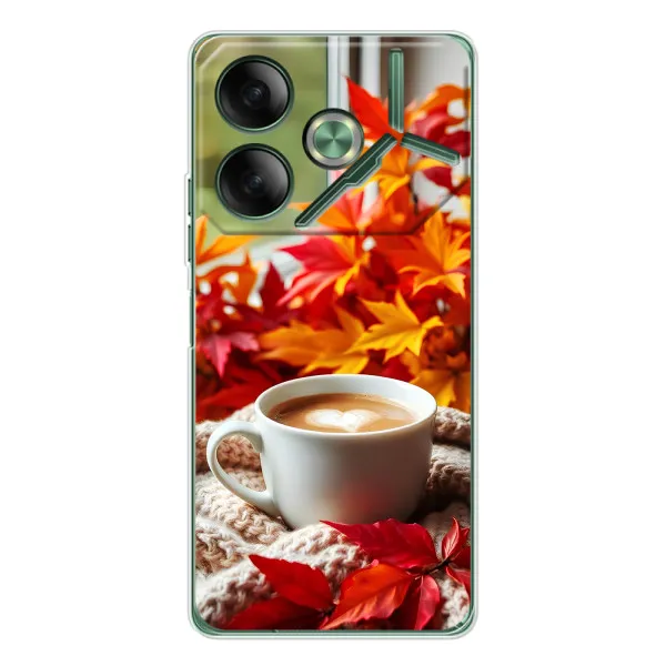 Чехол с принтом «Кофе и листья» для TECNO Pova 7 5G