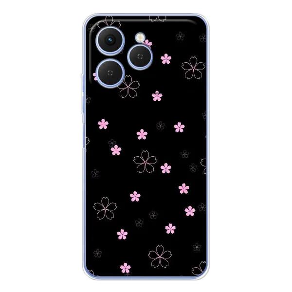 Чехол с принтом «Розовые цветы на черном» для TECNO Spark 40