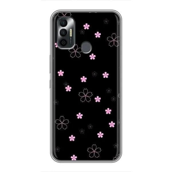 Чехол с принтом «Розовые цветы на черном» для TECNO Spark 7P