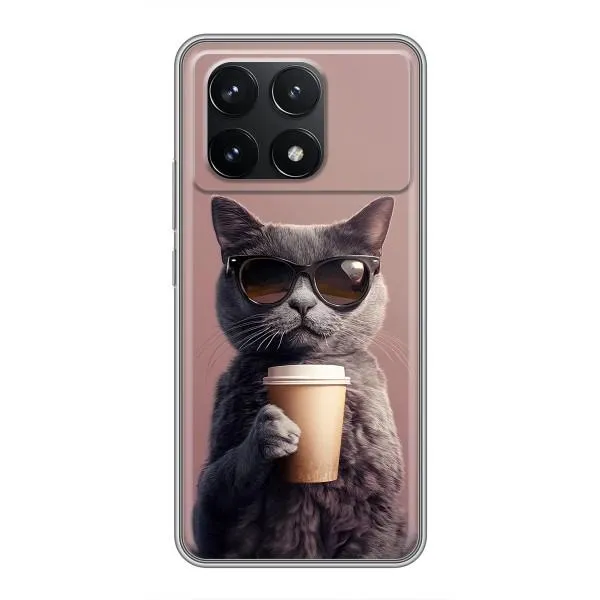 Чехол с принтом «Кот с кофе» для Xiaomi POCO F6 Pro