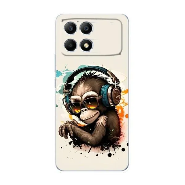 Чехол с принтом «Макака в наушниках» для Xiaomi POCO F6 Чехол с принтом «Макака в наушниках» для Xiaomi POCO F6