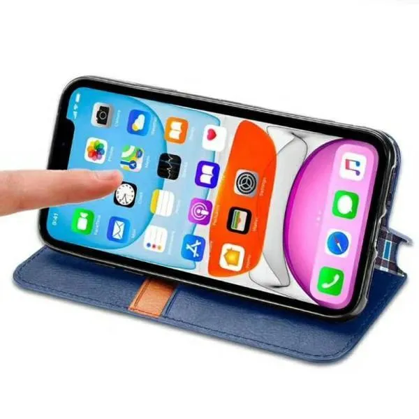Кожаный чехол-книжка GETMAN Cubic (PU) для Xiaomi Redmi 9 — Синий — фото 4