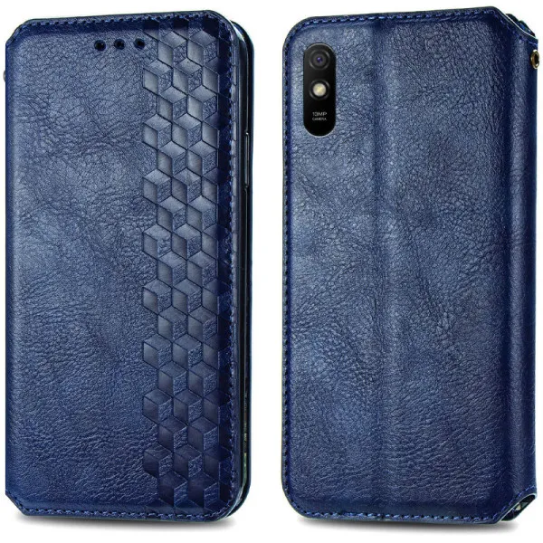 Кожаный чехол-книжка GETMAN Cubic (PU) для Xiaomi Redmi 9A — Синий — фото 2 Кожаный чехол-книжка GETMAN Cubic (PU) для Xiaomi Redmi 9A — Синий — фото 2