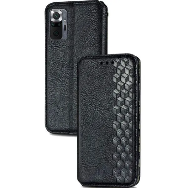 Кожаный чехол-книжка GETMAN Cubic (PU) для Xiaomi Redmi Note 10 Pro / 10 Pro Max — Черный — фото 4