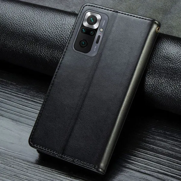 Кожаный чехол-книжка GETMAN Gallant (PU) для Xiaomi Redmi Note 10 Pro / 10 Pro Max — Черный — фото 5