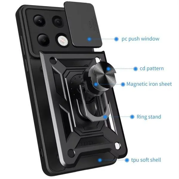 Ударопрочный чехол Camshield Serge Ring для Xiaomi Redmi Note 13 4G — Черный — фото 2