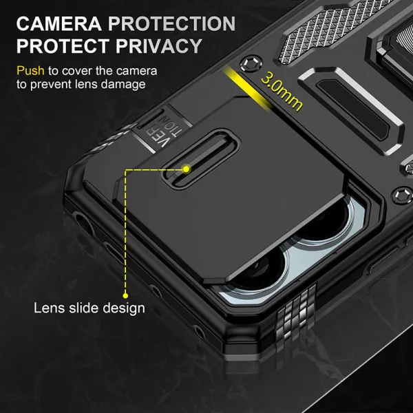 Ударопрочный чехол Camshield Army Ring для Xiaomi Redmi Note 13 4G — Черный — фото 2