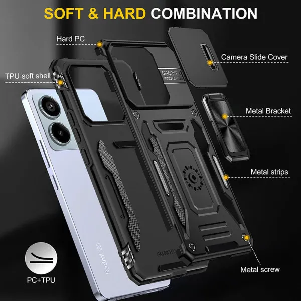 Ударопрочный чехол Camshield Army Ring для Xiaomi Redmi Note 13 4G — Черный — фото 5
