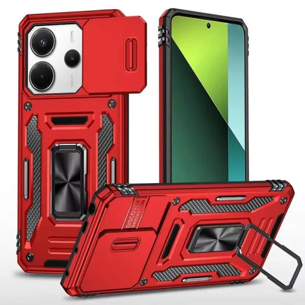 Ударопрочный чехол Camshield Army Ring для Xiaomi Redmi Note 14 4G (Int. version) / 14 5G — Красный