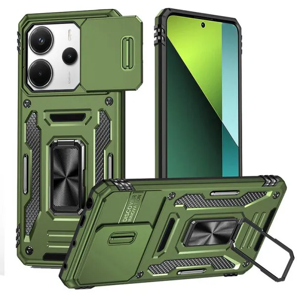 Ударопрочный чехол Camshield Army Ring для Xiaomi Redmi Note 14 4G (Int. version) / 14 5G — Оливковый — фото 1