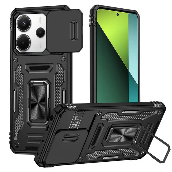 Ударопрочный чехол Camshield Army Ring для Xiaomi Redmi Note 14 4G (Int. version) / 14 5G — Черный — фото 1