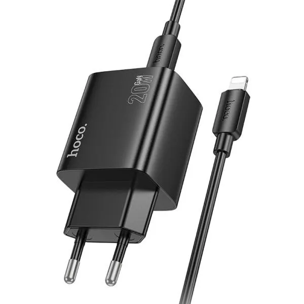 СЗУ Hoco N55 Fundador PD20W+QC3.0 (2USB-A/2C) + кабель Type-C to Lightning — Черный — фото 3