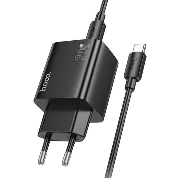 СЗУ Hoco N55 Fundador PD20W+QC3.0 (2USB-A/2C) + кабель Type-C to Type-C — Черный — фото 3
