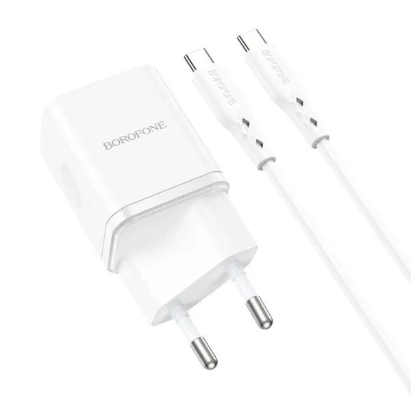 МЗП Borofone BN7 PD20W+QC3.0 (1USB-A/1C) + кабель Type-C to Type-C — Білий — фото 4