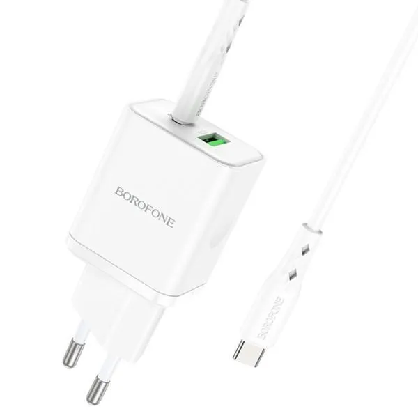 МЗП Borofone BN7 PD20W+QC3.0 (1USB-A/1C) + кабель Type-C to Type-C — Білий — фото 5