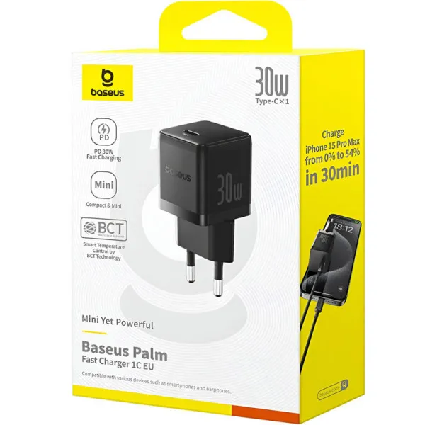 МЗП Baseus Palm Fast Charger PD30W (1USB-C) (P10111605113-00) — Чорний — фото 1