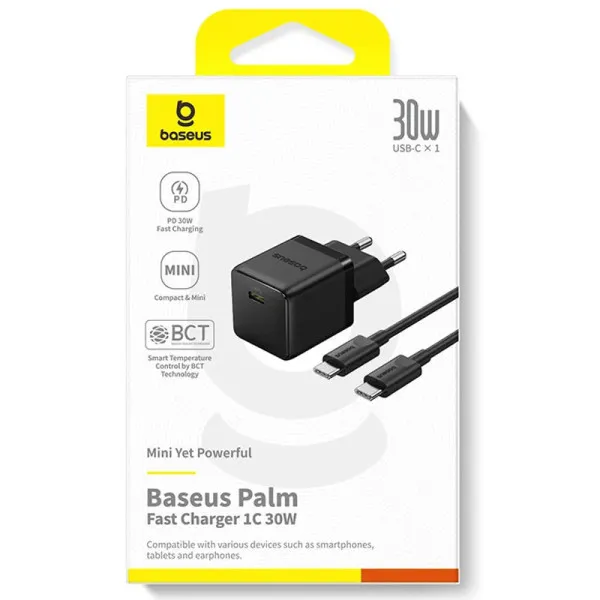 МЗП Baseus Palm Fast Charger 30W (1USB-C) + кабель Type-C to Type-C (P10111605113-01) — Чорний — фото 5