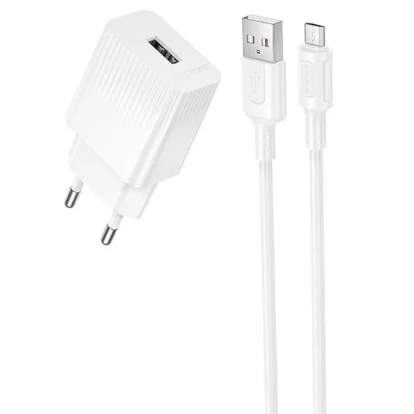 СЗУ Borofone BAS71A Source 10.5W (1USB-A) + кабель USB to MicroUSB — Белый — фото 1
