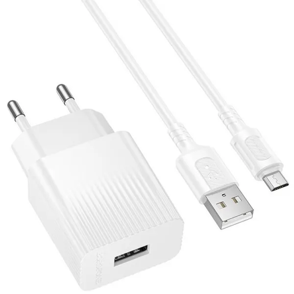 СЗУ Borofone BAS71A Source 10.5W (1USB-A) + кабель USB to MicroUSB — Белый — фото 2